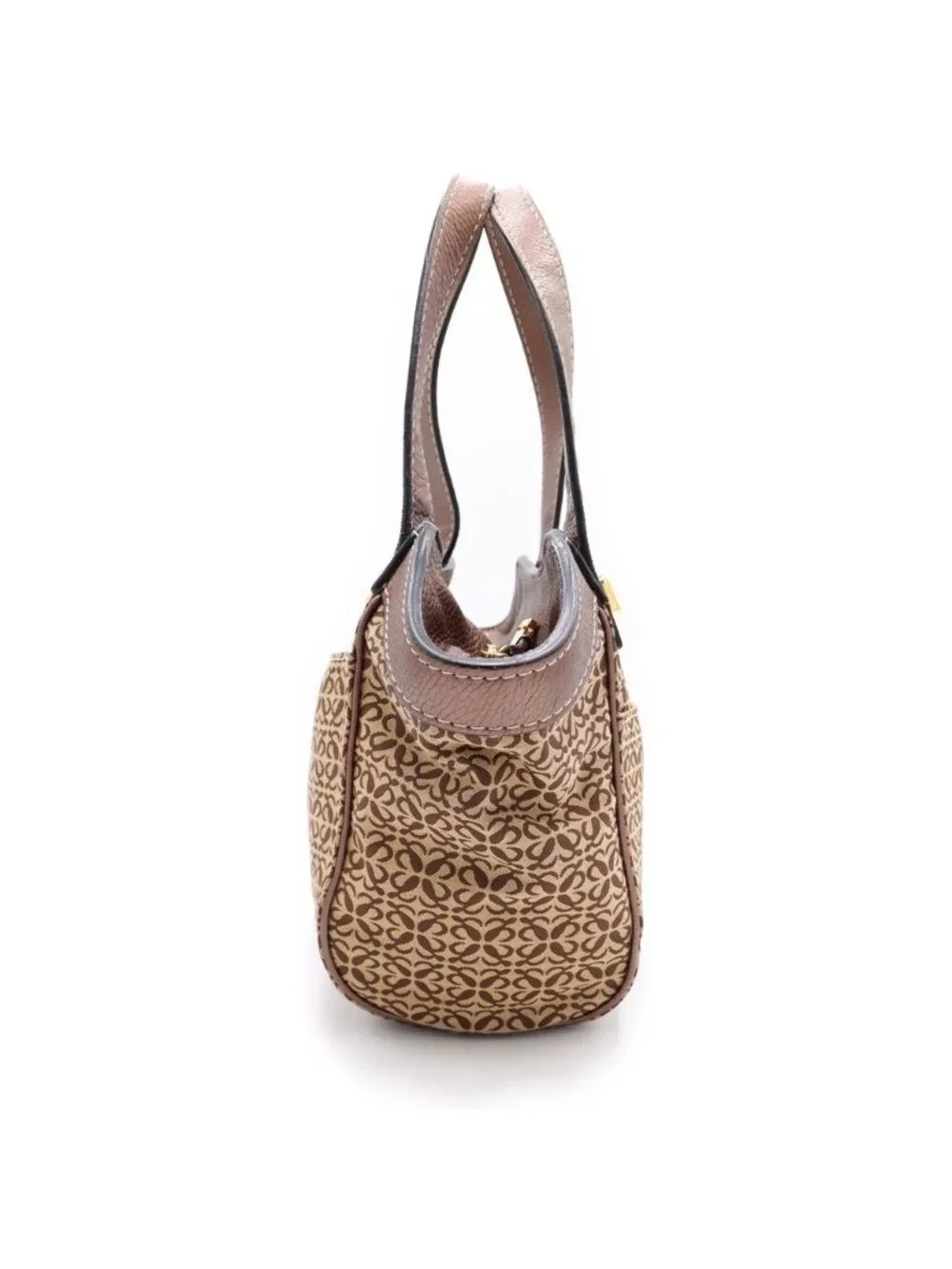 Loewe New Line Tote Brown Beige Leather Canvas Gold